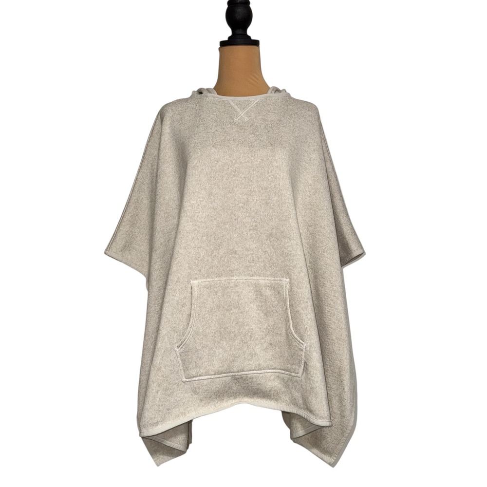 Eddie Bauer Hooded Poncho Women's L/XL Beige Knit Pullover Pocket‎ Casual